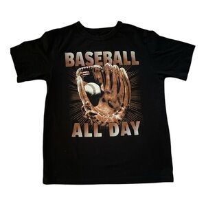 Boy's Children's Place‎ Black Short Sleeve "Baseball All Day" Size Medium (7/8)